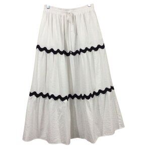 Chic Vintage Inspired White Black Rick Rack Trim Whimsical Feminine Maxi Skirt M